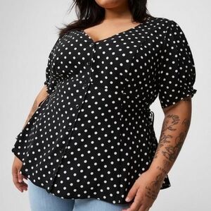 🆕️ 3X POLKA DOT CHALLIS SIDE TIE SHORT SLEEVE TOP